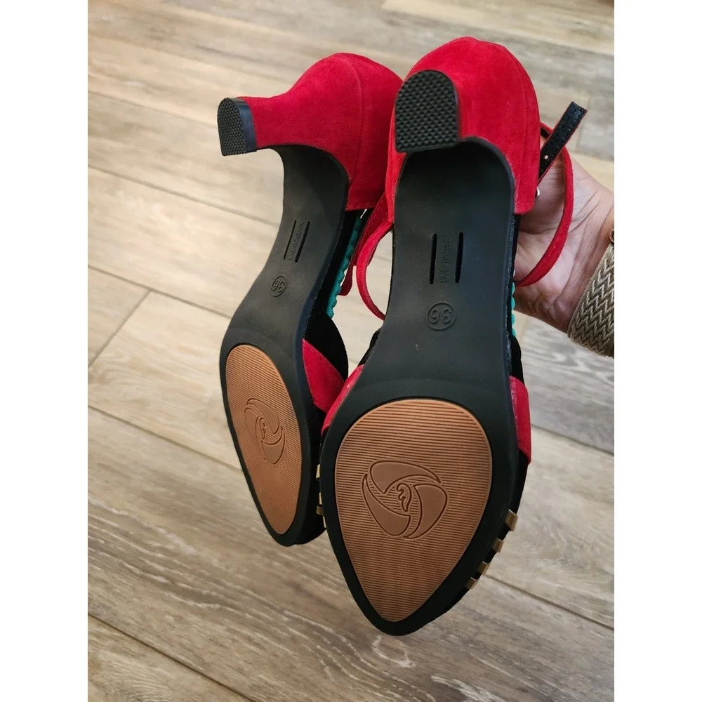 Modern Latin Dance Shoes Women's Red Dance Shoes Medium High Heels Soft Sole